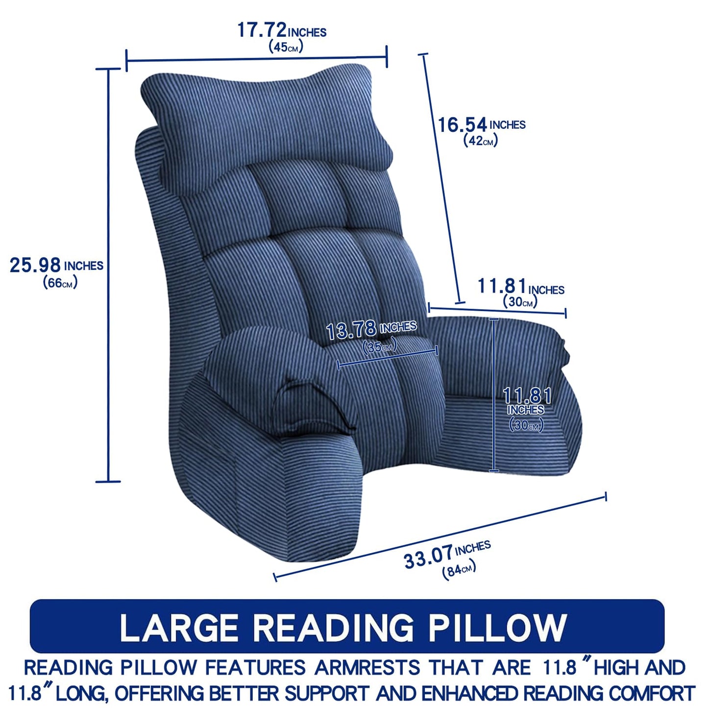 YDCEULARDOH Back Pillow for Bed Sitting Up, Large Reading Pillow with Arm Support, TV & Gaming Backrest Cushion for Adults, Floor Pillow for Relaxing