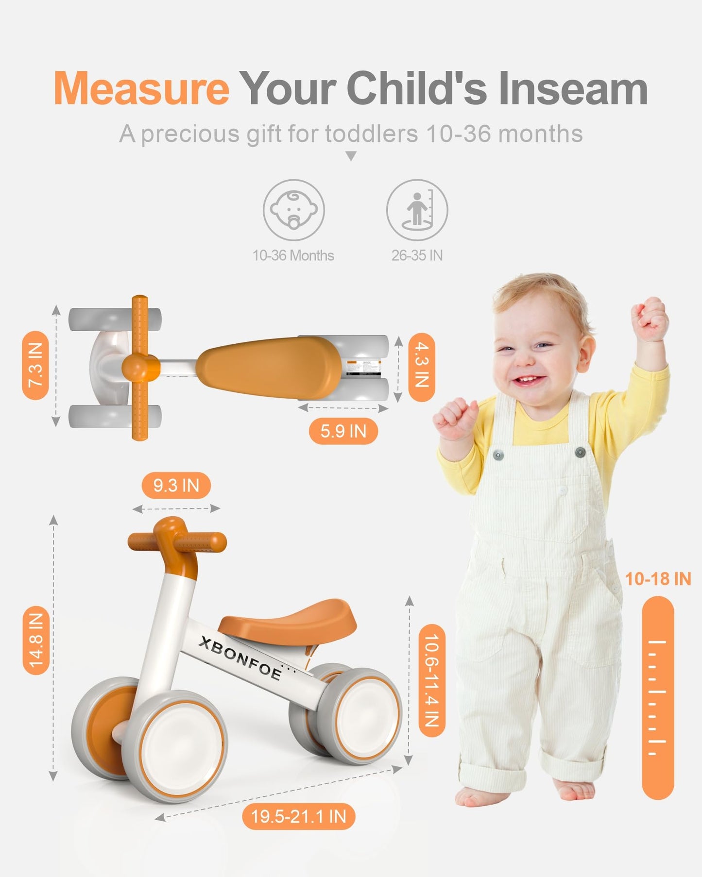 XBONFOE Baby Balance Bike for 1 Year Old Boys Girls, 10-24 Month Toddler Balance Bike, Baby Bike with No Pedal 4 Silence Wheels, First Ride on Toys with Adjustable Soft Seat, First Birthday Gifts