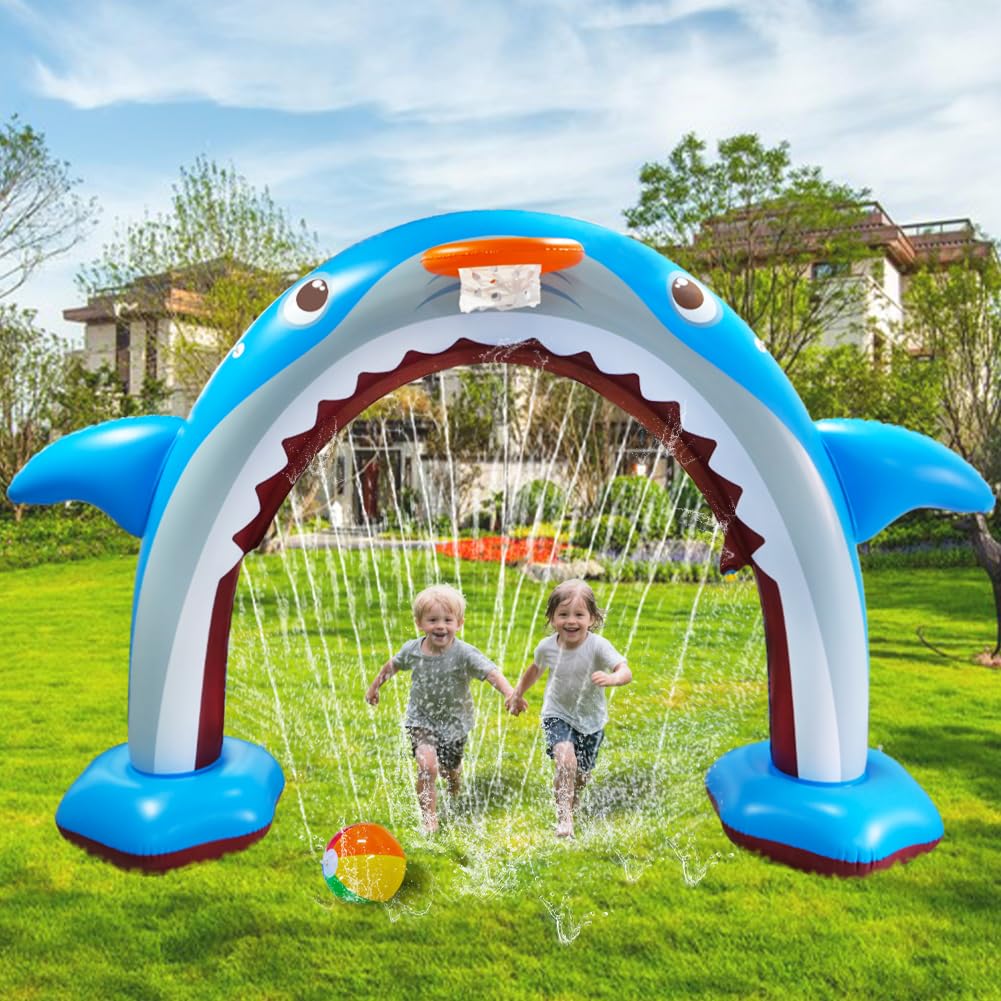 11Ft Inflatable Shark Sprinkler, Large Shark Arch Sprinkler Toys for Summer Outdoor Backyard Yard Lawn, Perfect Inflatable Shark Sprinkler Water Park Toy Games for Boys Girls
