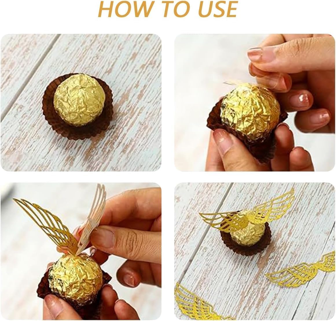 103 Pcs Wizard Party Chocolate Decoration, with 3 PCS Gold Goal Posts, 50Pcs Golden Wings Chocolate Wafer Cupcake Toppers with 50Pcs Glue Point for Birthday Wizard Theme Party Supplies
