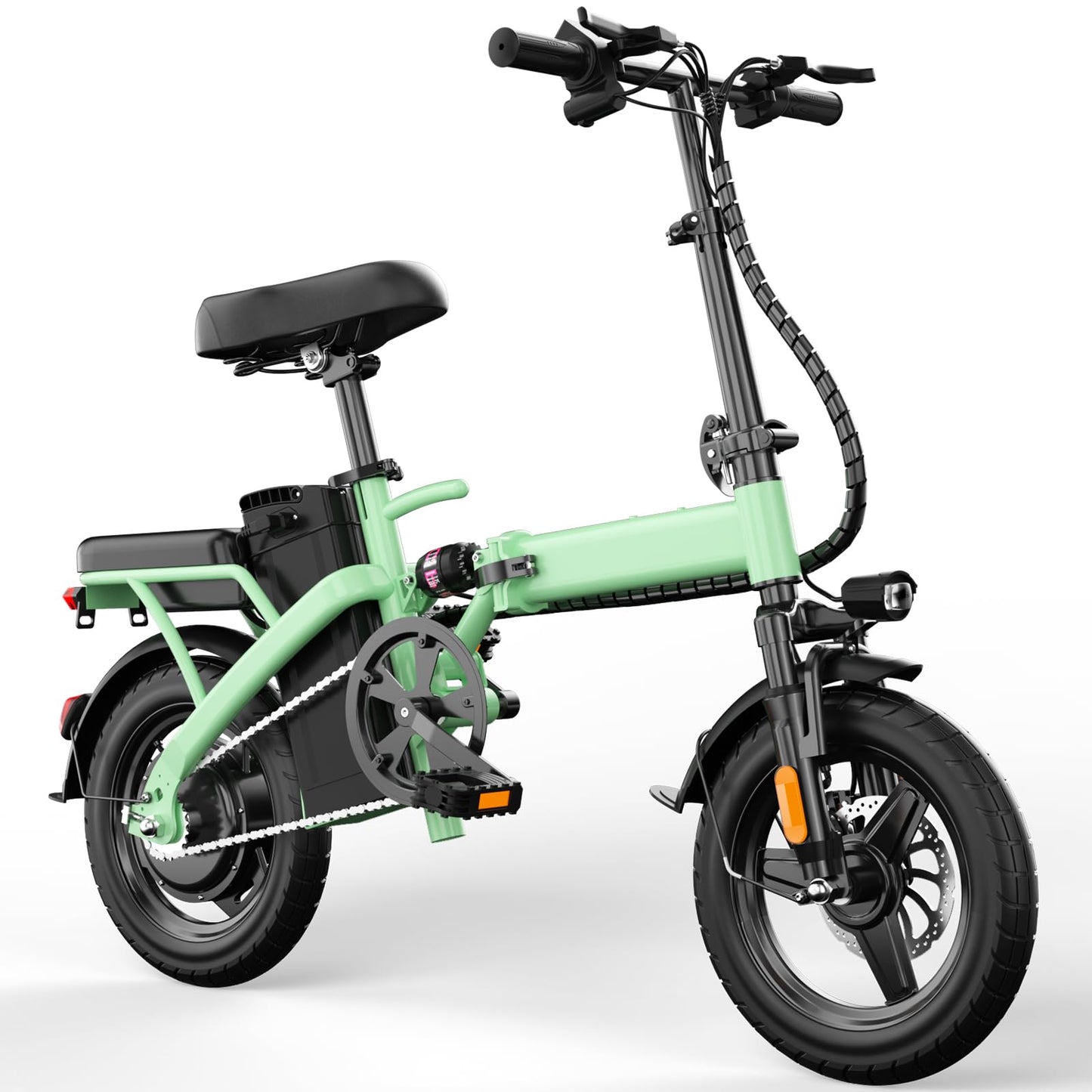 REOCRO Foldable Electric Bike for Adults, 14" Folding E-Bike with 500W Motor, Electric Bicycle with 48V Removable Battery UL 2849 Certified, Electric Commuter Bikes with 25 Miles PAS Range (Green)