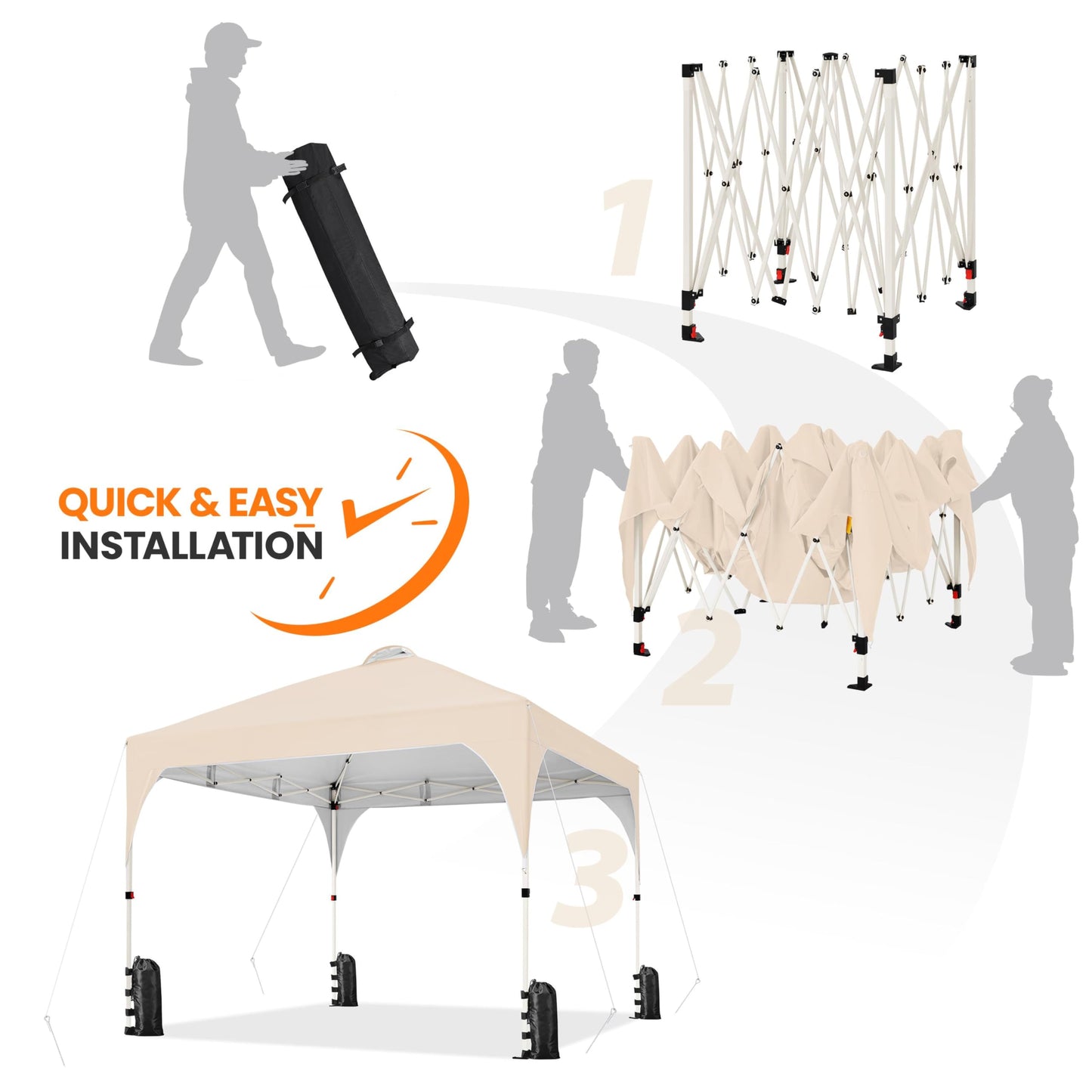 Yaheetech 10x10 Pop Up Canopy Tent with Vent, Easy Set Up Tent, Instant Sun Shelter Canopy with Wheeled Bag, 4 Sandbags, 12 Stakes & 4 Ropes, for Parties, Beach, Outdoor, Beige