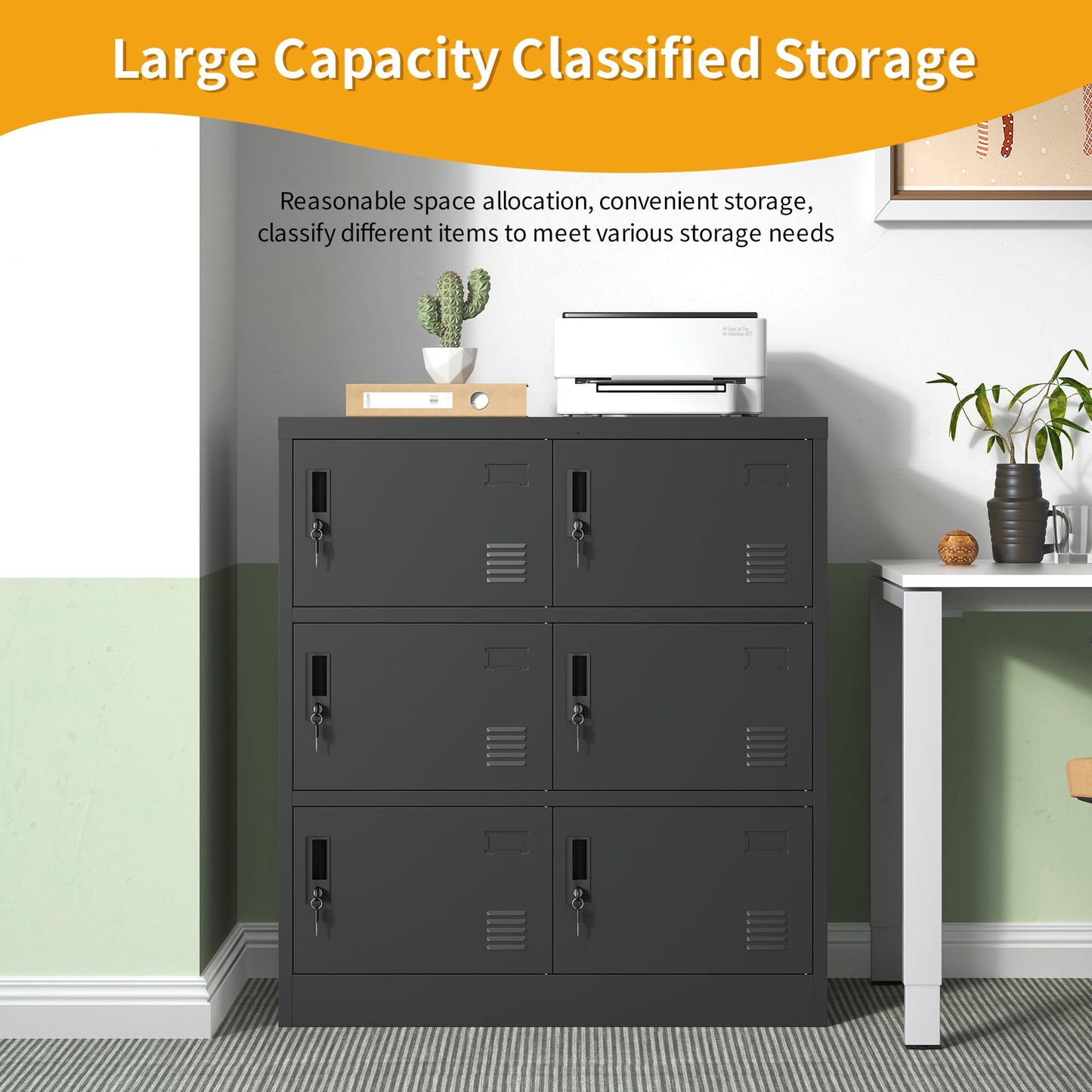 VIYET Employee Storage Locker,6 Door Storage Locker,Metal Locker for Employees Office Steel Gym Lockers with Card Slot,Office Storage Lockers for Home,School(Black)