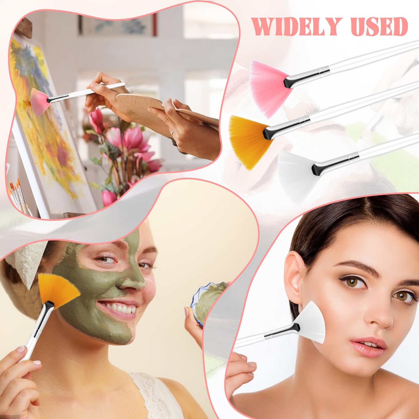 6PCS Fan Mask Brushes, Fan Brushes Esthetician, Chemical Peel Brushs, Facial Applicator Brush, Soft Makeup Brushs, Esthetician Cosmetic Brush for Mud Cream Makeup Peel