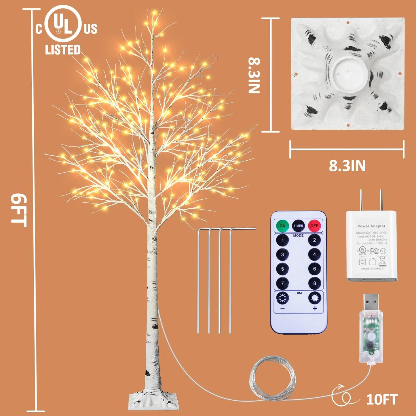 6Feet Birch Tree with Lights - 8 Modes Dimmable Fairy Lights with Remote 160 LEDs Warm White Wedding Festival Party Christmas Decorations for Home, Plug and Base Included