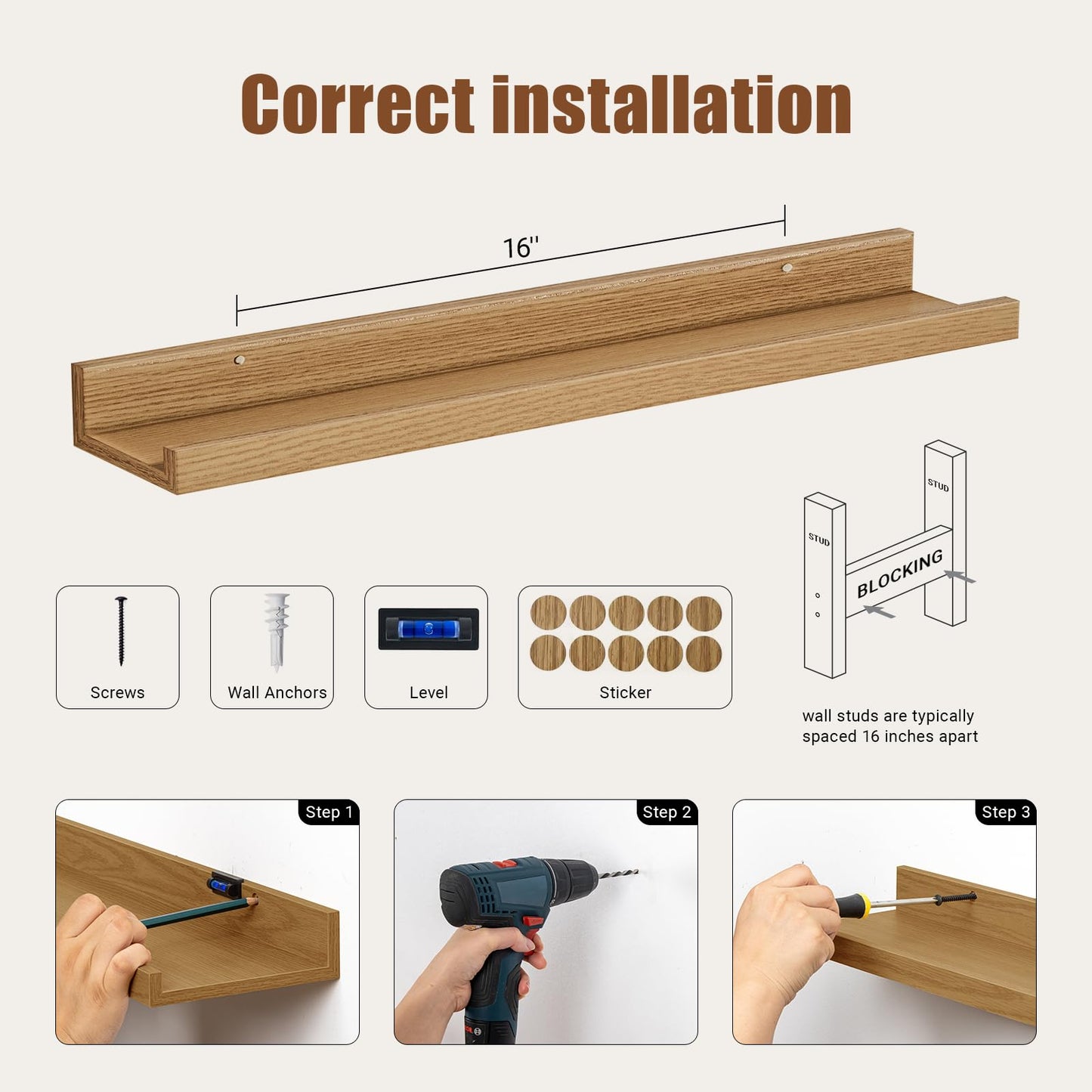 24 inch Picture Ledge Shelf Set
