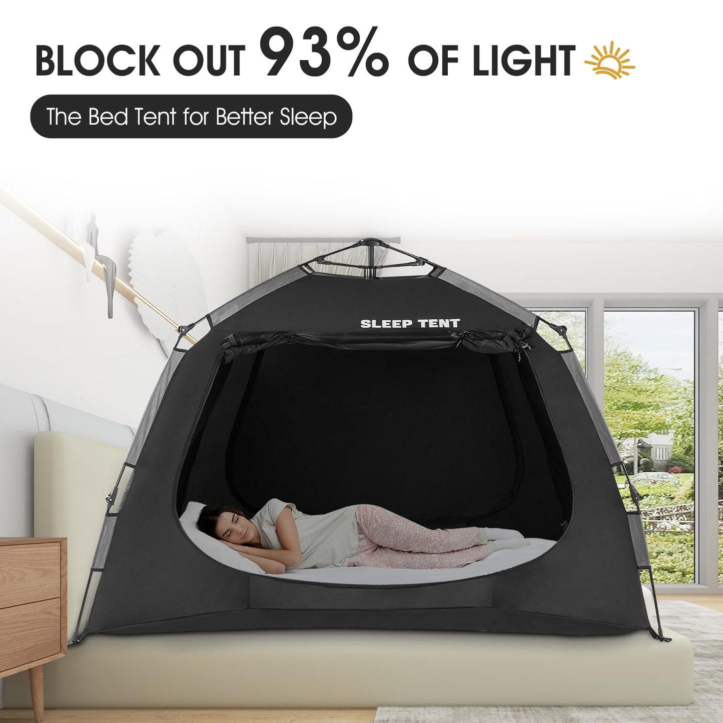 YAVIL Portable Bed Tent Bed Canopy Queen Size,ONE-Click Sleeping Tent Breathable Indoor Tent Privacy Large Space with 3 Doors for Kids and Adult