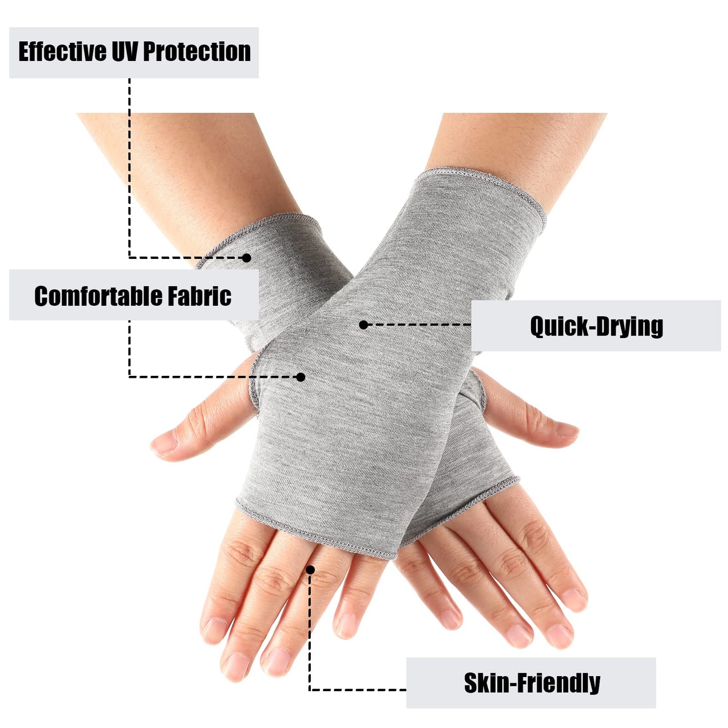 8 Pairs Women Sunblock Fingerless Gloves Summer UV Sun Protection Driving Glove Non Slip for Outdoor Sports Activities(Black, White, Gray)