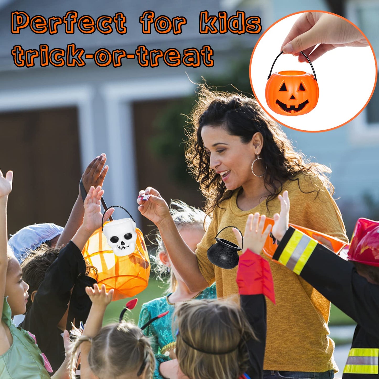 14 Pieces Halloween Candy Bucket,Mini Halloween Candy Holder,pumpkin ghost cauldron candy bucket for trick or treat,Halloween Party Supplies
