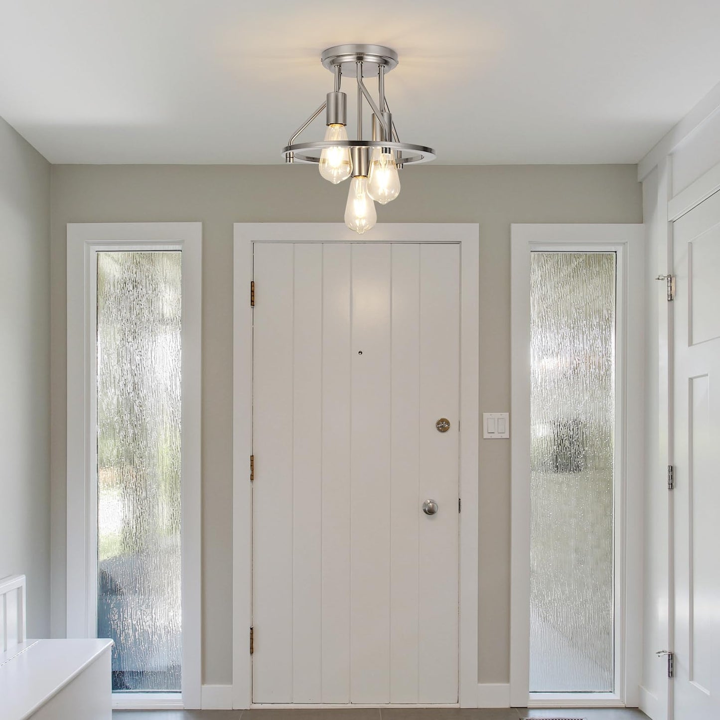 WILON Brushed Nickel Semi Flush Mount Ceiling Light - 3-Light Ceiling Light Fixtures Farmhouse Kitchen Light Industrial Hallway Light Fixtures E26 Socket Ceiling Lamp for Hallway Kitchen Foyer