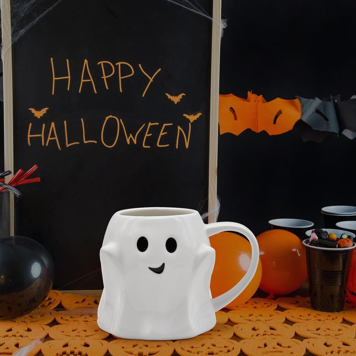 14 oz Halloween Ghost Coffee Mug - Cute Ceramic Ghost Pattern Ghostface Mug Coffee Cup Halloween Accessories Birthday Gifts for Kids Adult (white)