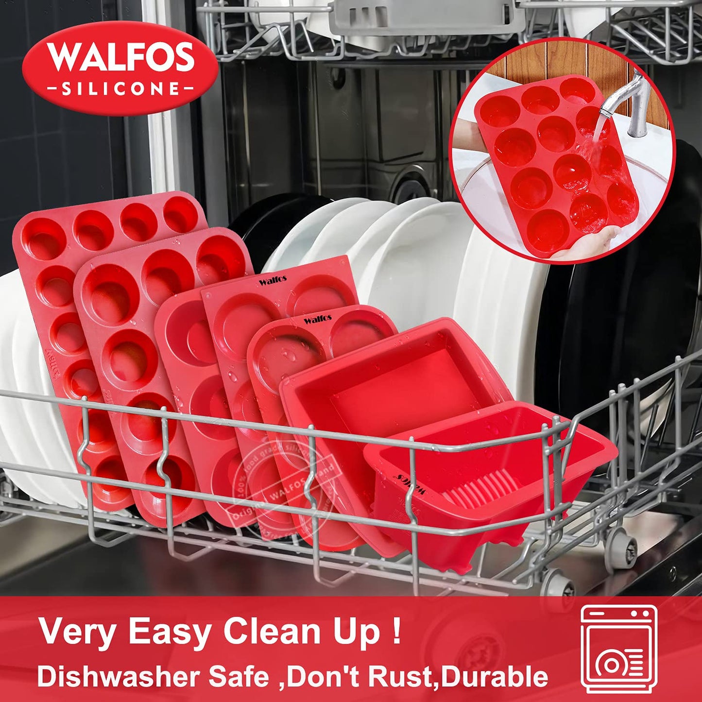 Walfos Silicone Muffin Pan - 12 Cups Regular Silicone Cupcake Pan, Non-stick Great for Making Muffin Cakes, Tart, Bread - BPA Free and Dishwasher Safe