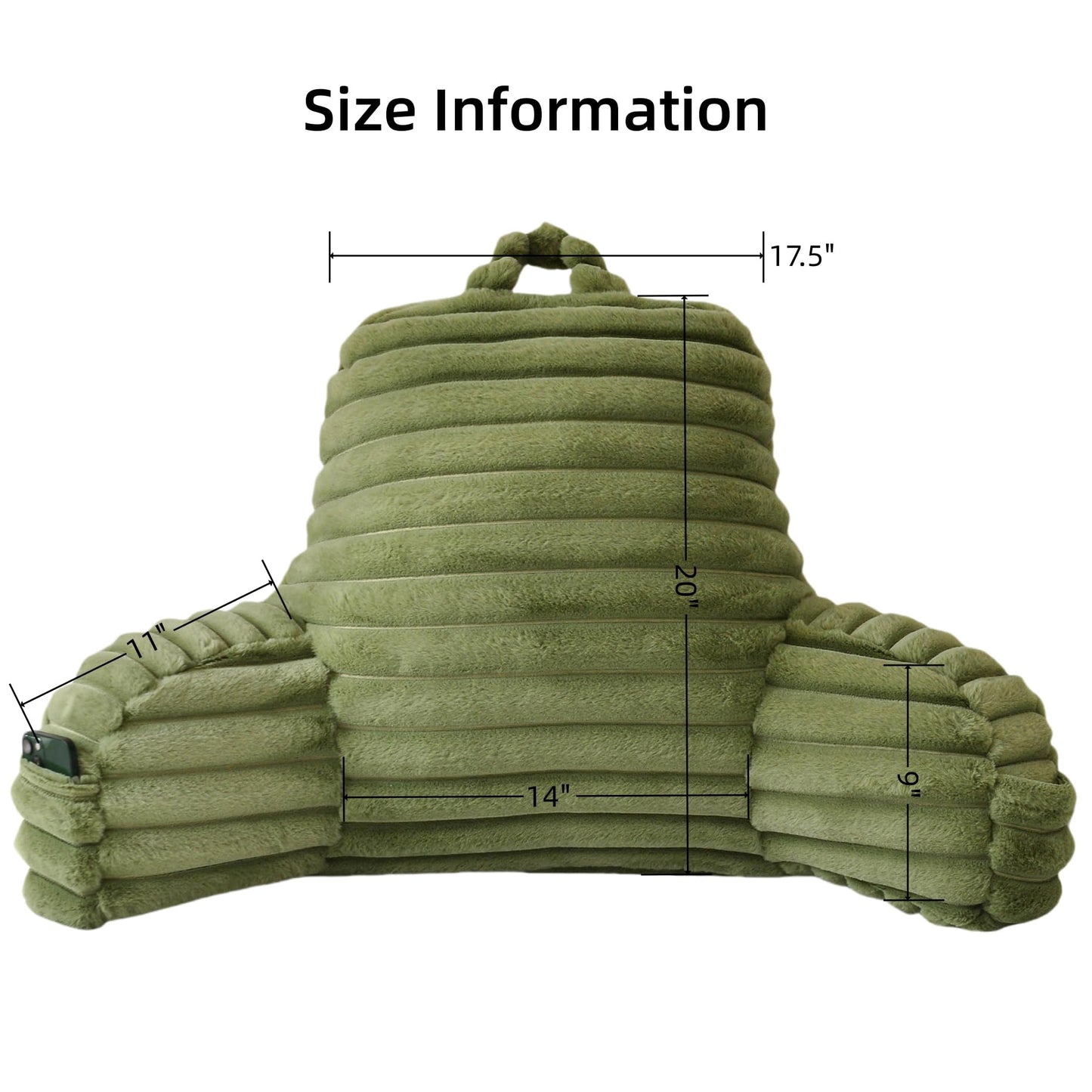 Yaoshuho Large Reading Pillow for Adults, Back Support Pillow for Sitting Up in Bed with Arms, Couch for Lounging Bedrest, Sage