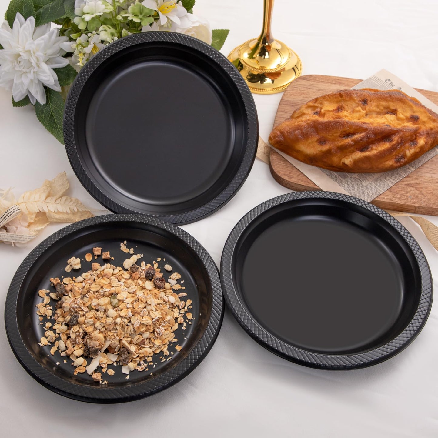 WELLIFE Black Plastic Plates 9 Inch -150 Count for Party, Plastic Disposable Dinner Plates for Easter Picnic BBQ