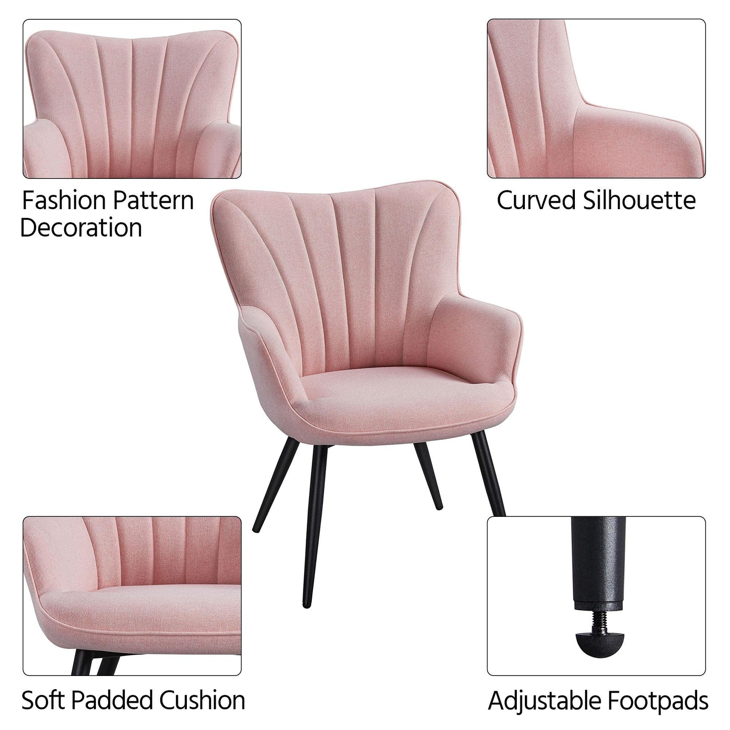 Yaheetech Accent Chair, Modern and Elegant Armchair, Linen Fabric Vanity Chair with Metal Legs and High Back for Living Room Bedroom Office Waiting Room, Pink