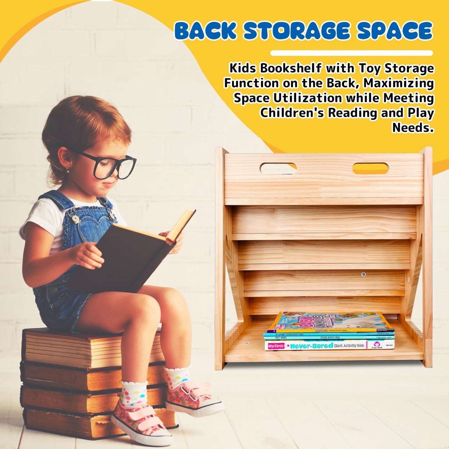5-Tier Montessori Bookshelf - Front Facing Kids Bookshelf with Back Storage,Mortise and Tenon Design, Easy to Install. Perfect for Toddler, Children's Room, and Reading Nook (Natural)
