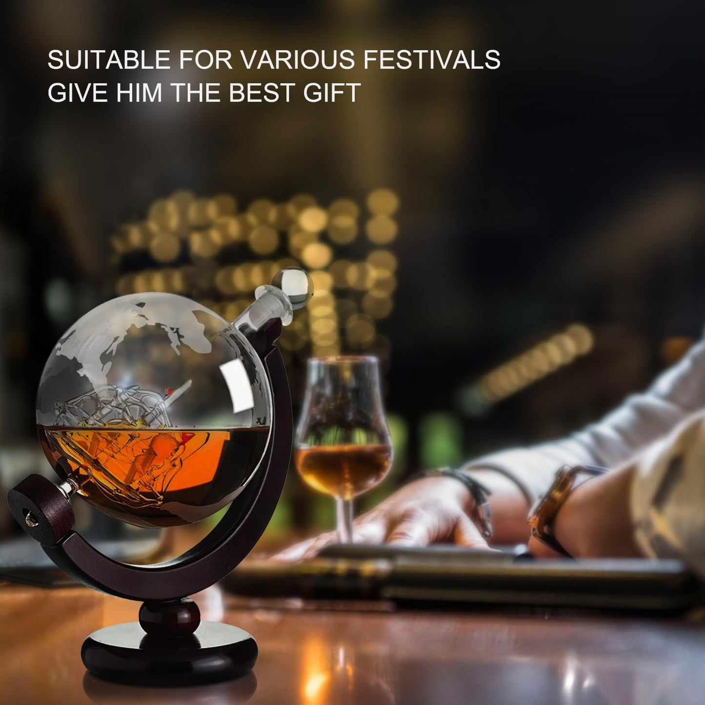 Whiskey Globe Decanter 28 Oz Gift for Dad, Men's Whiskey and Wine Shaker Global Shaker Unique Gift for Husband, Boss, Boyfriend on World Day of Remembrance Whiskey Bourbon Shaker - 850ml