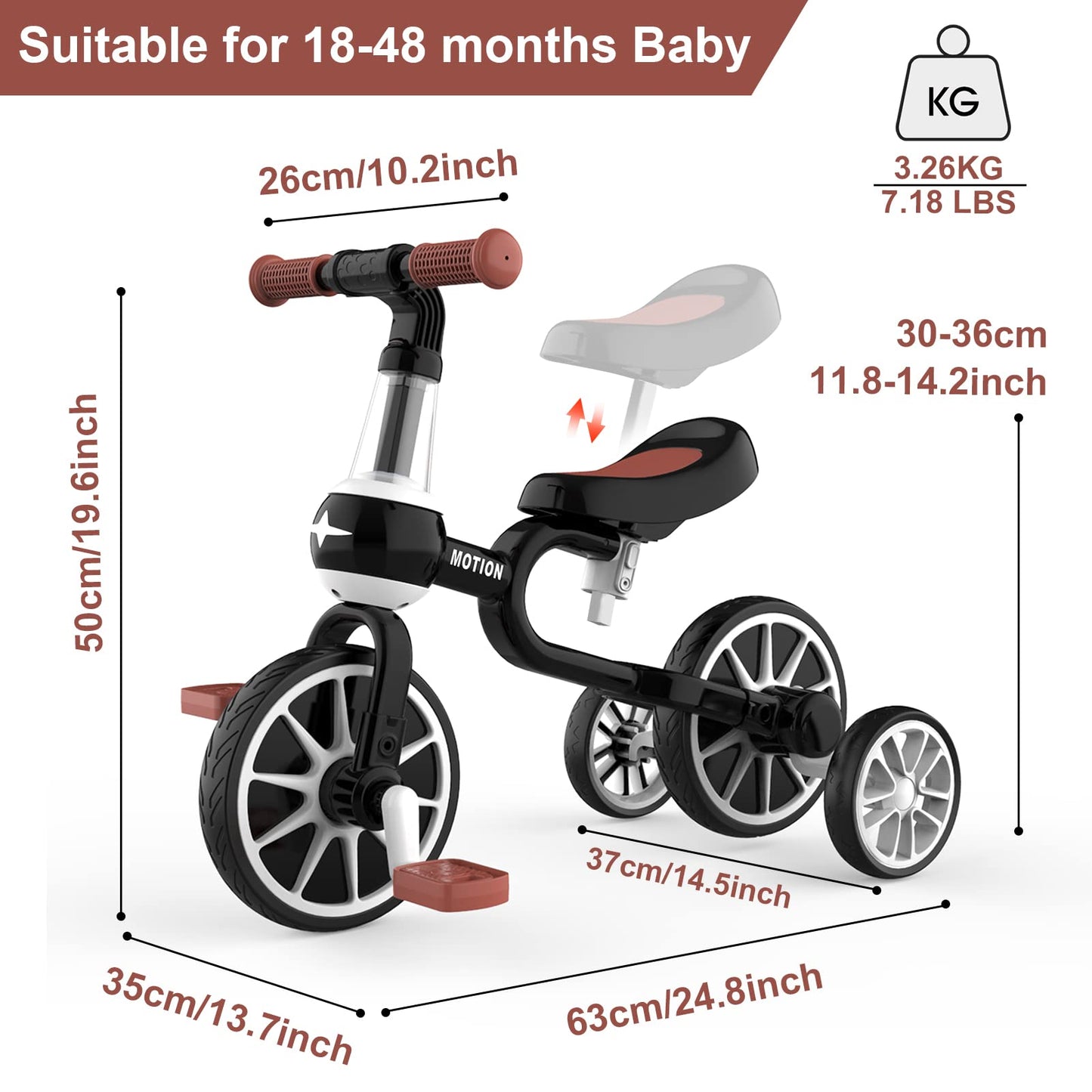 XIAPIA 3 in 1 Toddler Tricycle Gifts for 2-4 Years Old Boy with Adjustable Seat Detachable Pedal and Training Wheels, Baby Balance Bike Trikes Riding Toys Birthday Chirstmas Gifts