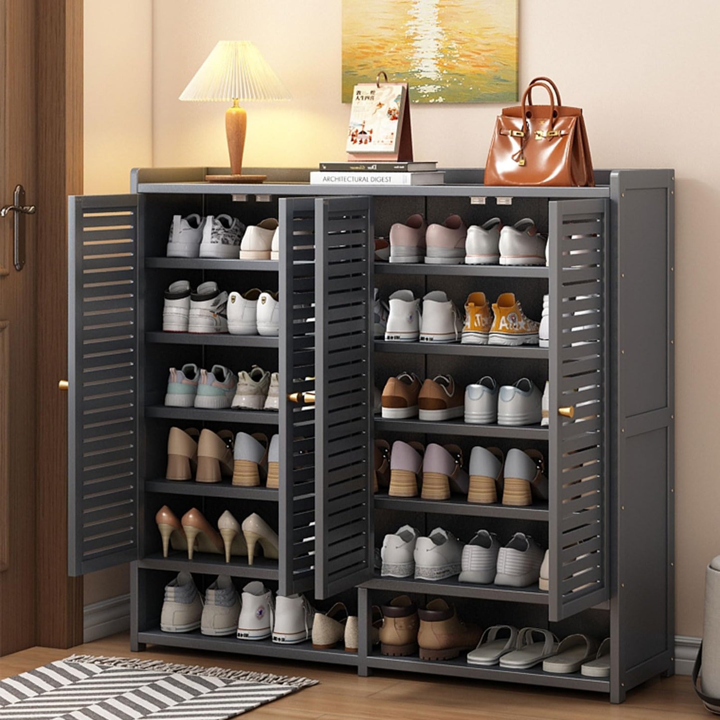 7-Tier Shoe Storage Cabinet with Shutter Doors, 36-40 Pairs Large Capacit Shoe Cabinet Sneakers Shoe Rack Shelf for Entryway, Freestangding Shoe Organizer with Thickened Adjustable Shelves for Closet
