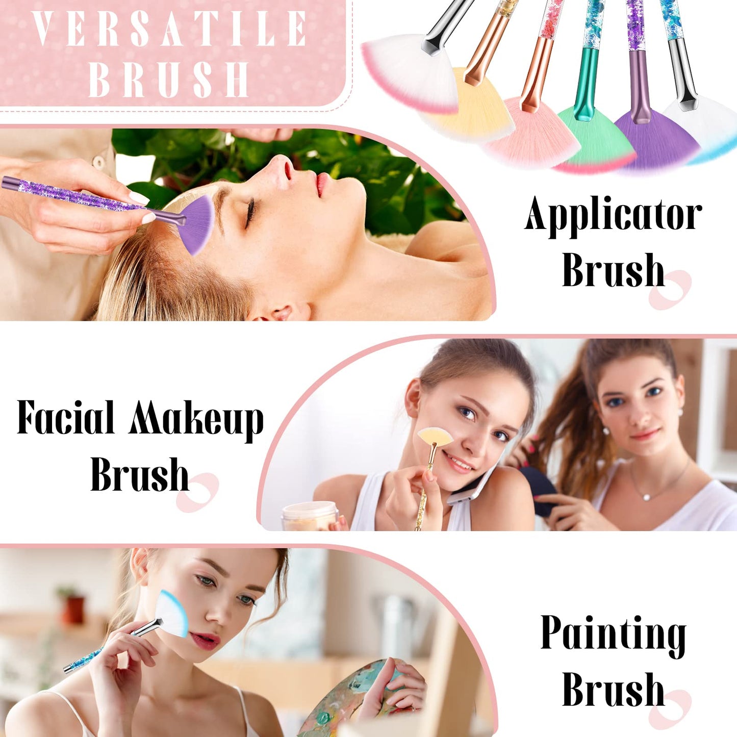12 Pcs Fan Brushes for Facial Mask Brushes with Glitter Quicksand Handle Cosmetic Facial Fan Brushes Soft Facial Mask Brush Applicator Facial Peel Applicator Face Mask Tools with Pouch (Colorful)