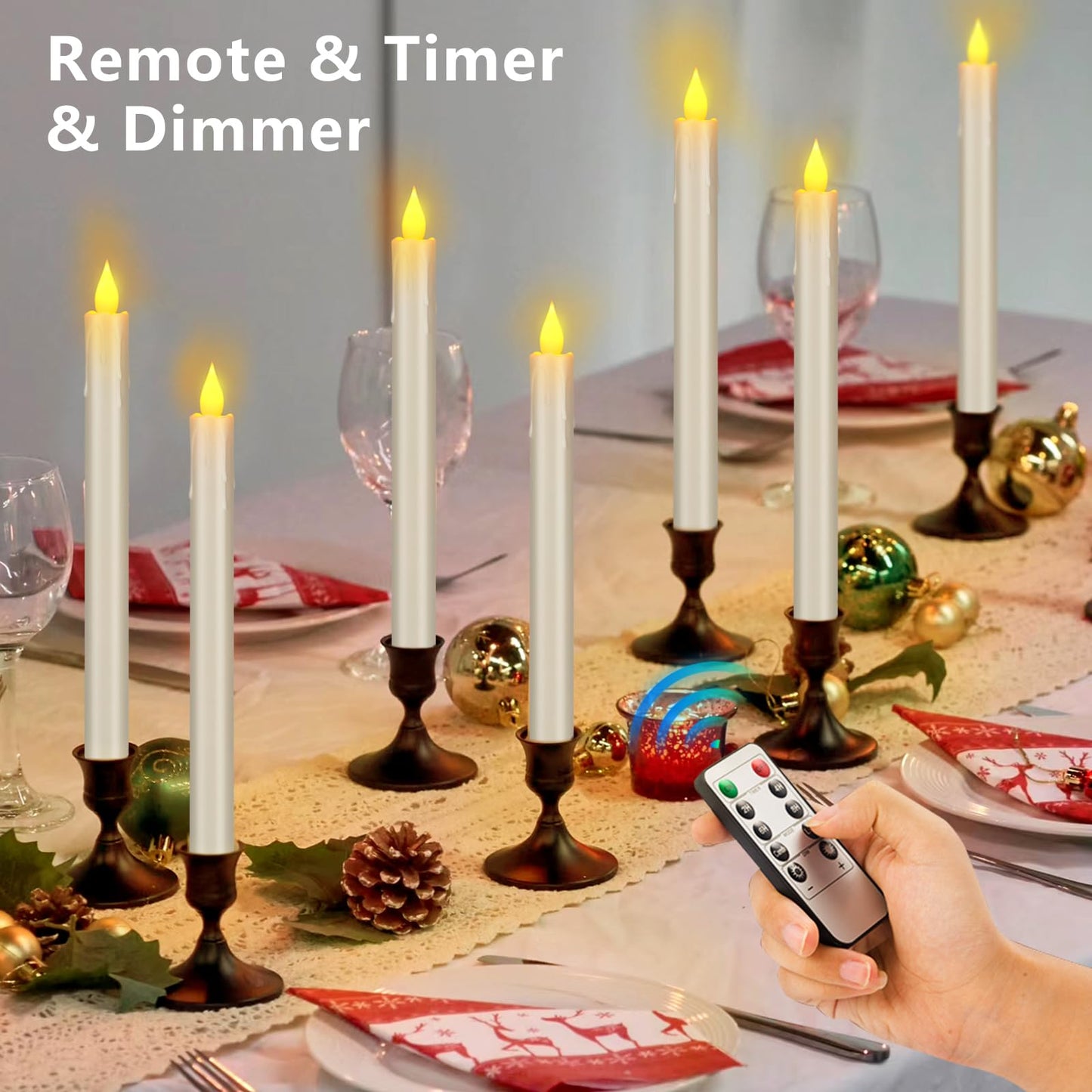 wemarry Flameless Taper Candles 10.6" Dripless Battery Operated with Remote Timer 6 Pack, 400+ Hours by 2 AA Batteries for Home Decor, Candlelight Dinner, Weddings