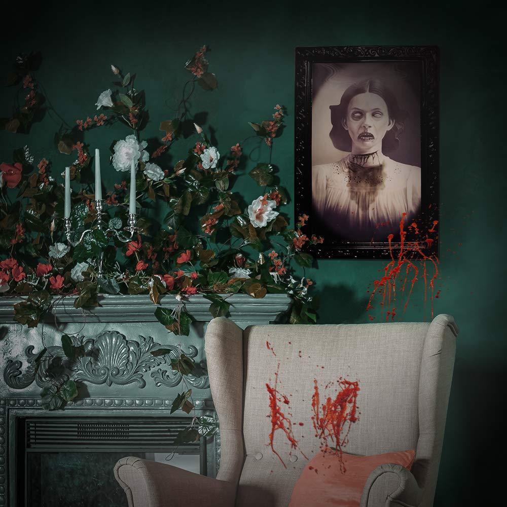 YBB 4 Pack Halloween Moving Picture Frame, 3D Changing Face Horror Portrait Scary Decoration for Home Halloween Party, Castle, Haunted House Decor