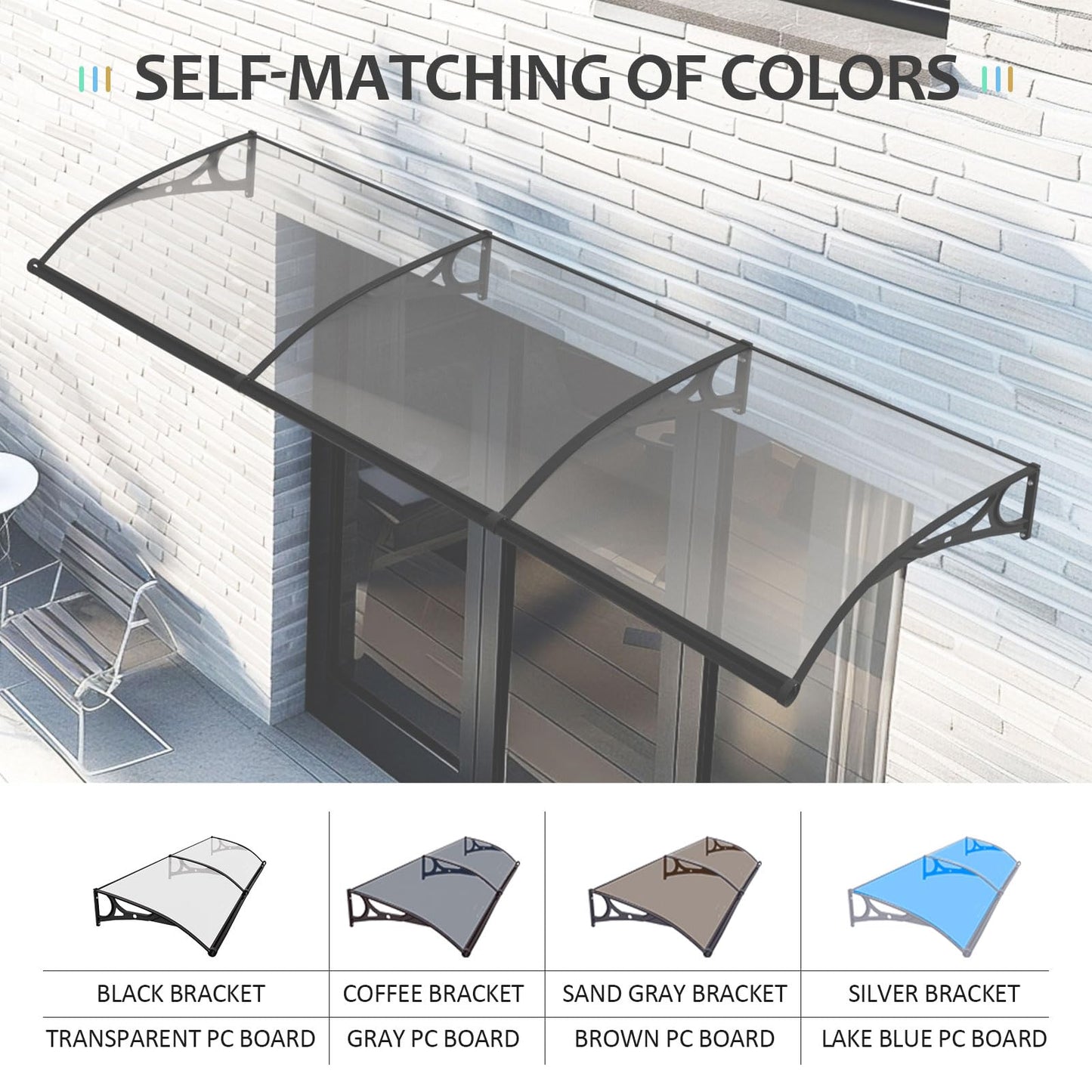 Window Door Patio Awning Door Awnings Exterior Rain and Snow Aluminum Alloy Bracket, Strong Load-Bearing Capacity, Long Service Life, Suitable for Patios, Deck Doors, Porches, Exterior Awnings
