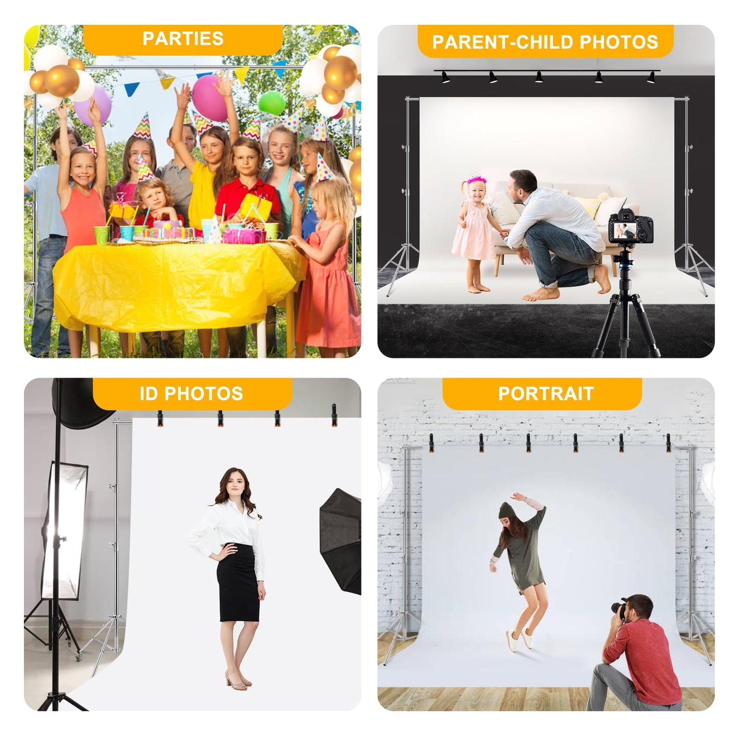 9.2 x 10 Ft Stainless Steel Backdrop Stand Heavy Duty, MSKIRA Adjustable Backdrop Stand Background Support System Kit for Photography, Parties, or Weddings with Clamps, Carry Bag