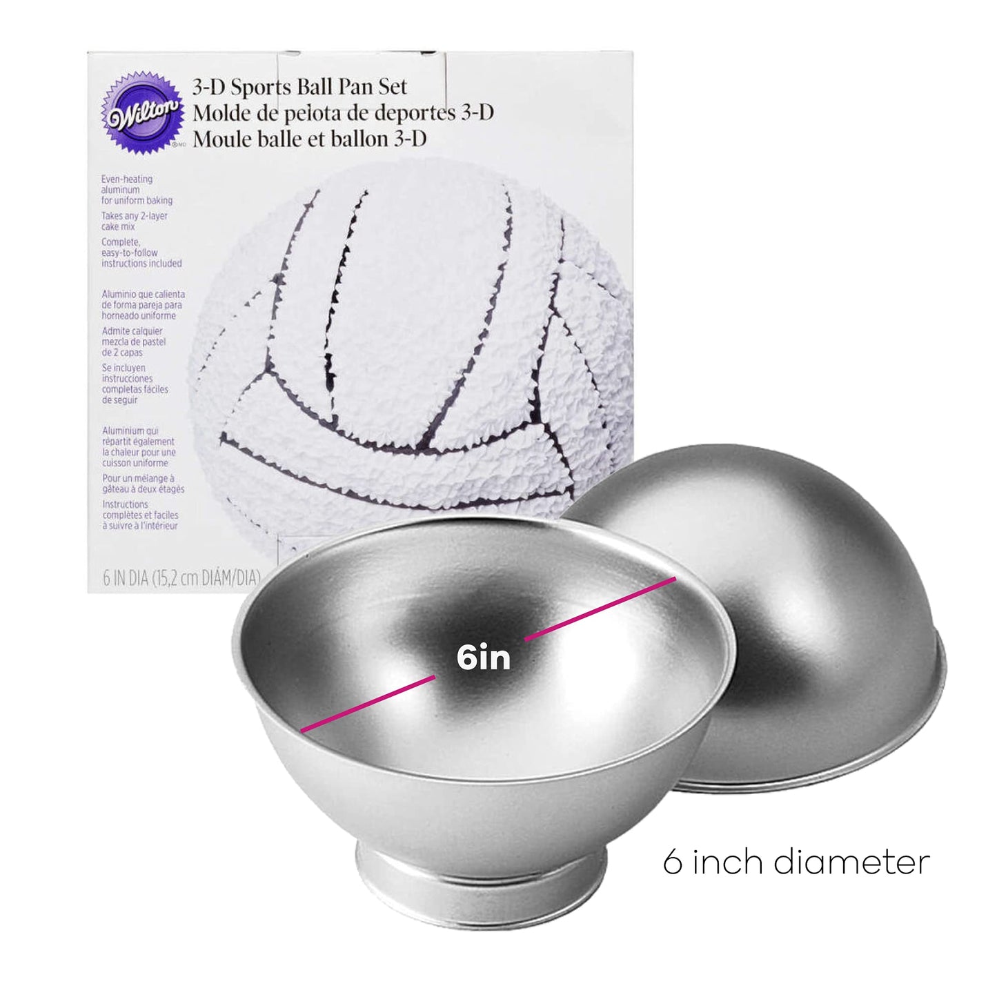 Wilton 3D Sports Ball Cake Pan Set, Aluminum Bakeware for Shaped Cakes, Durable, Even Heating, Rust-Resistant, Includes 2 Half-Sphere Pans, Packaging May Vary