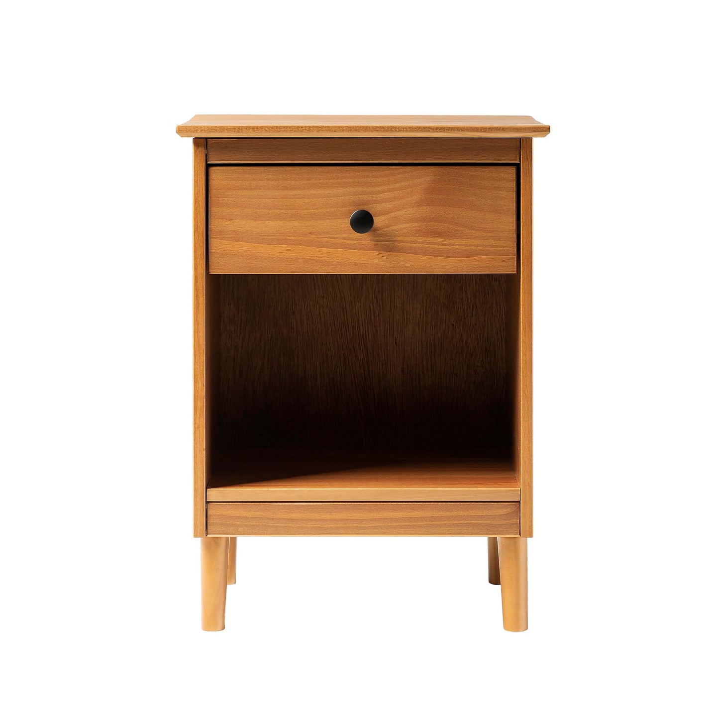 Walker Edison Traditional Wood 1 Drawer Nightstand Side Table Bedroom Storage Drawer and Shelf Bedside End Table, 18 Inch, Caramel