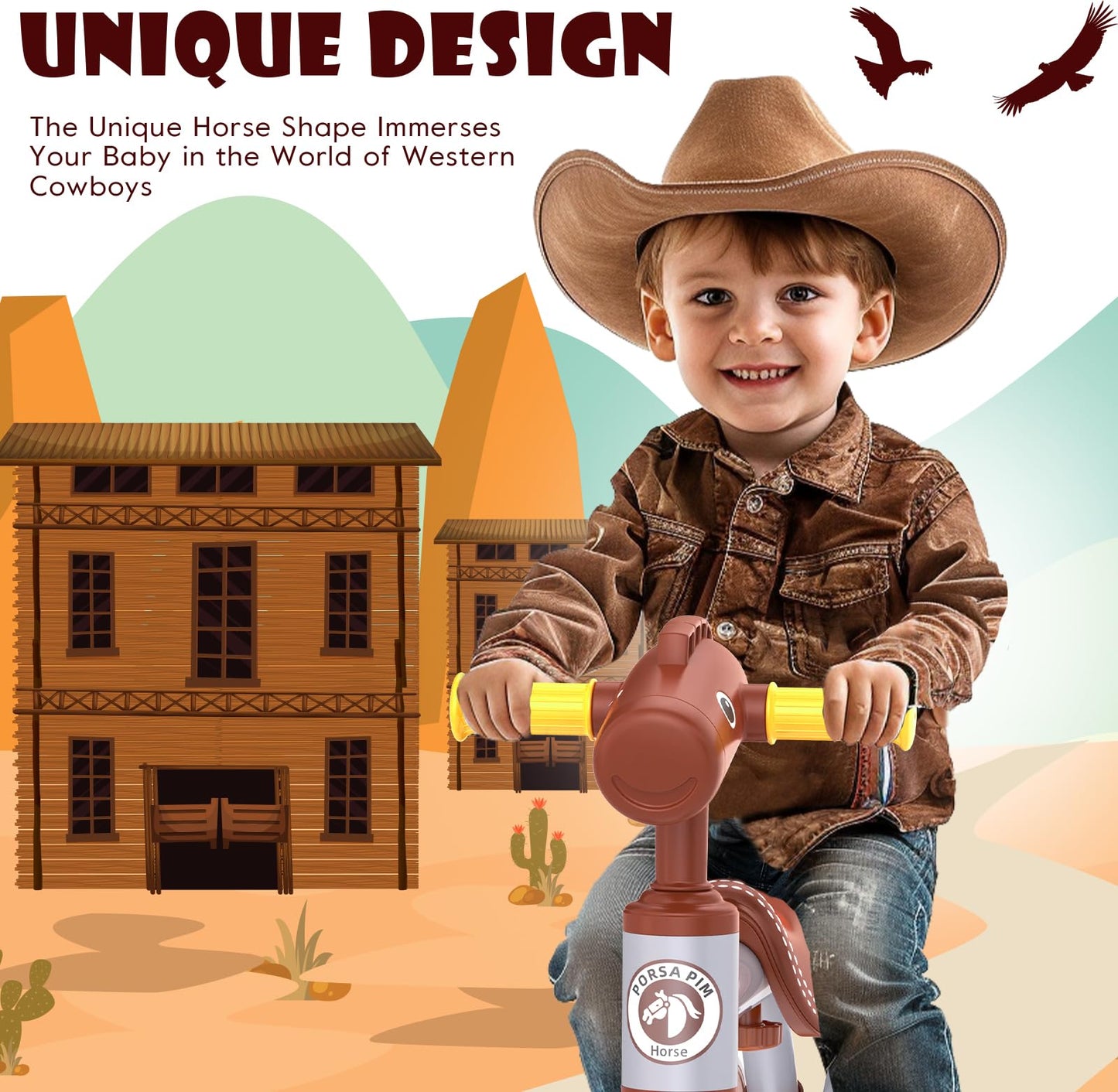 PerKidern Baby Balance Bike for 1-2 Year Old Boy Girl, Unique Horse Design, for 12-24 Months, 4 Wheels Toddler Balance Bike, Baby Bike 1+ Years Boys & Girls First Birthday Gifts