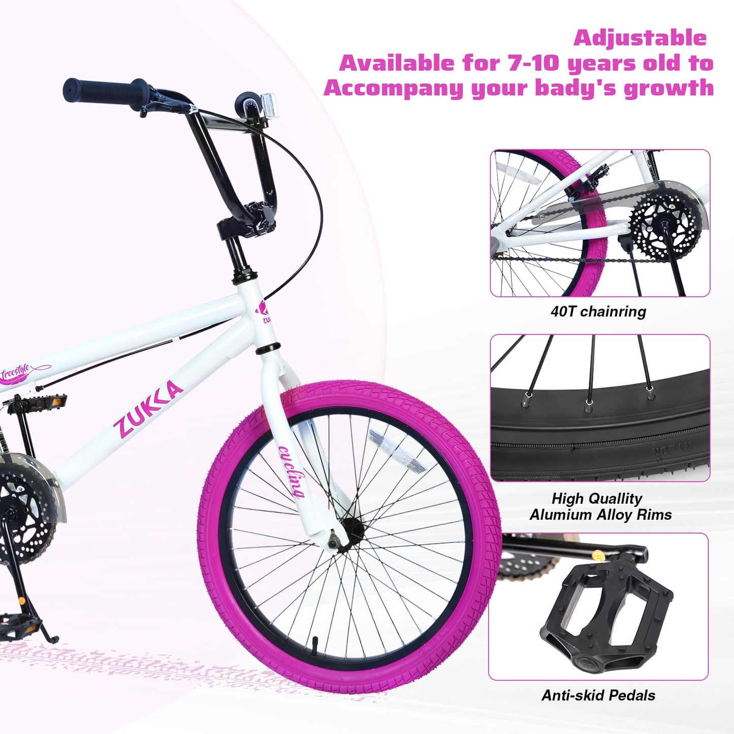 WEEROCK 20 Inch Kid Bike for 7+ Years Old Kids, Single Speed 20" Kids Bicycle for Boys Girls, BMX Handle, Steel Frame and Rear Calip Brake for Children, Student, White