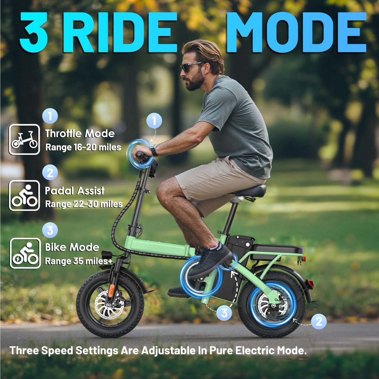 REOCRO Foldable Electric Bike for Adults, 14" Folding E-Bike with 500W Motor, Electric Bicycle with 48V Removable Battery UL 2849 Certified, Electric Commuter Bikes with 25 Miles PAS Range (Green)