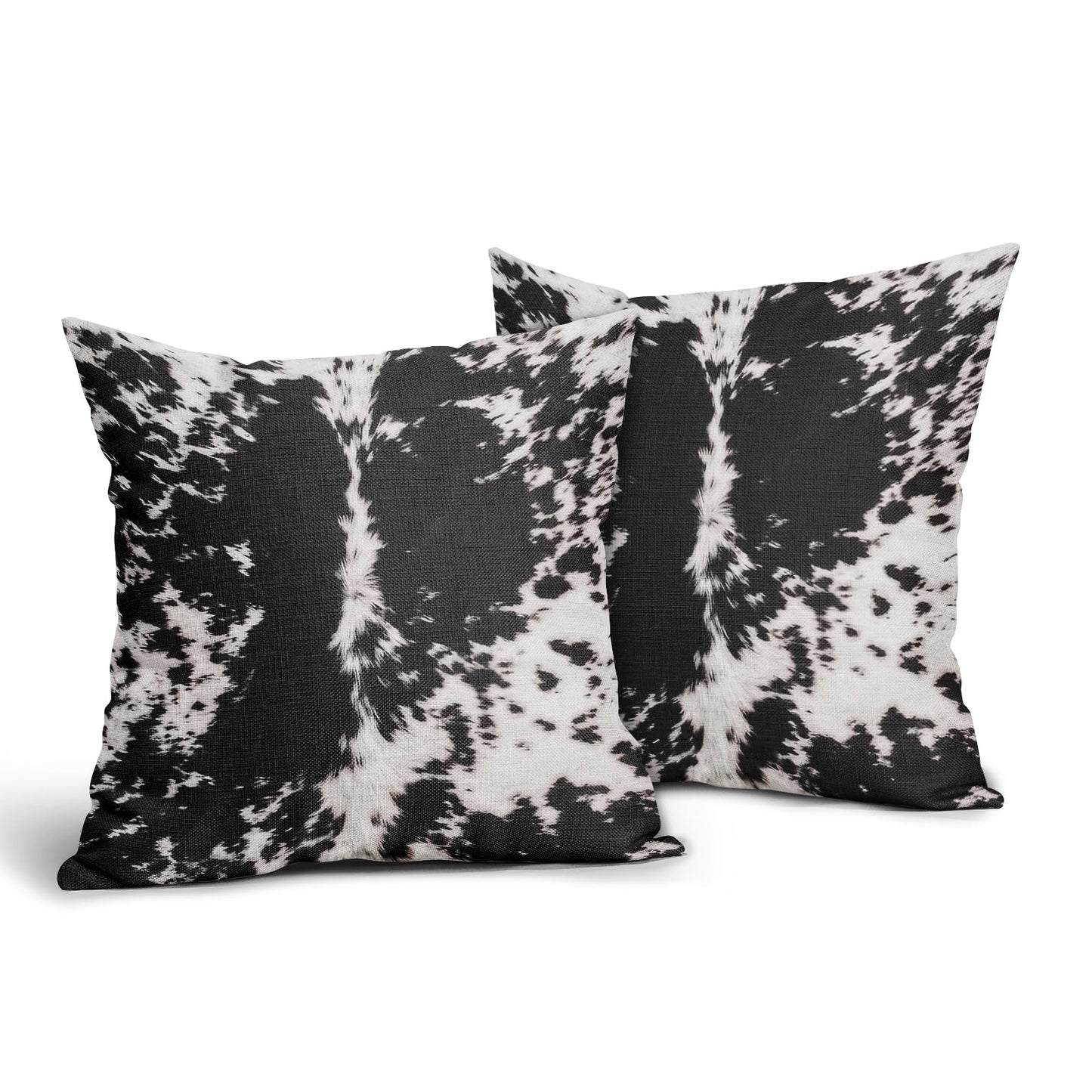 Western Cowhide Print Pillow Covers 18X18 Inch Set of 2 Black White Cow Spots Decorative Pillow Cases Farmhouse Pillowcase Cotton Linen Cushion Case Rustic Home Decor for Couch Sofa Porch Outdoor