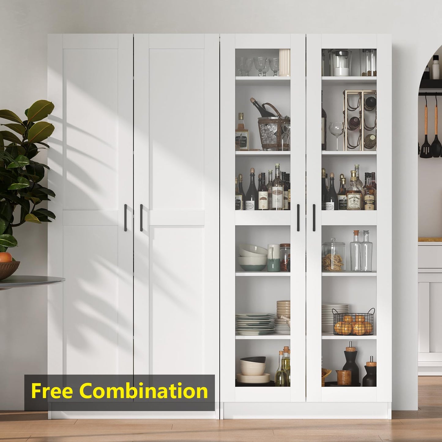 White Tall Kitchen Pantry Cabinet Organizers and Storage with Doors and Adjustable Shelves,Wood Large Gabinetes Para Cocina Office Bookshelf for Laundry Room Cabinets (31.5”W*15.7”D*71”H)
