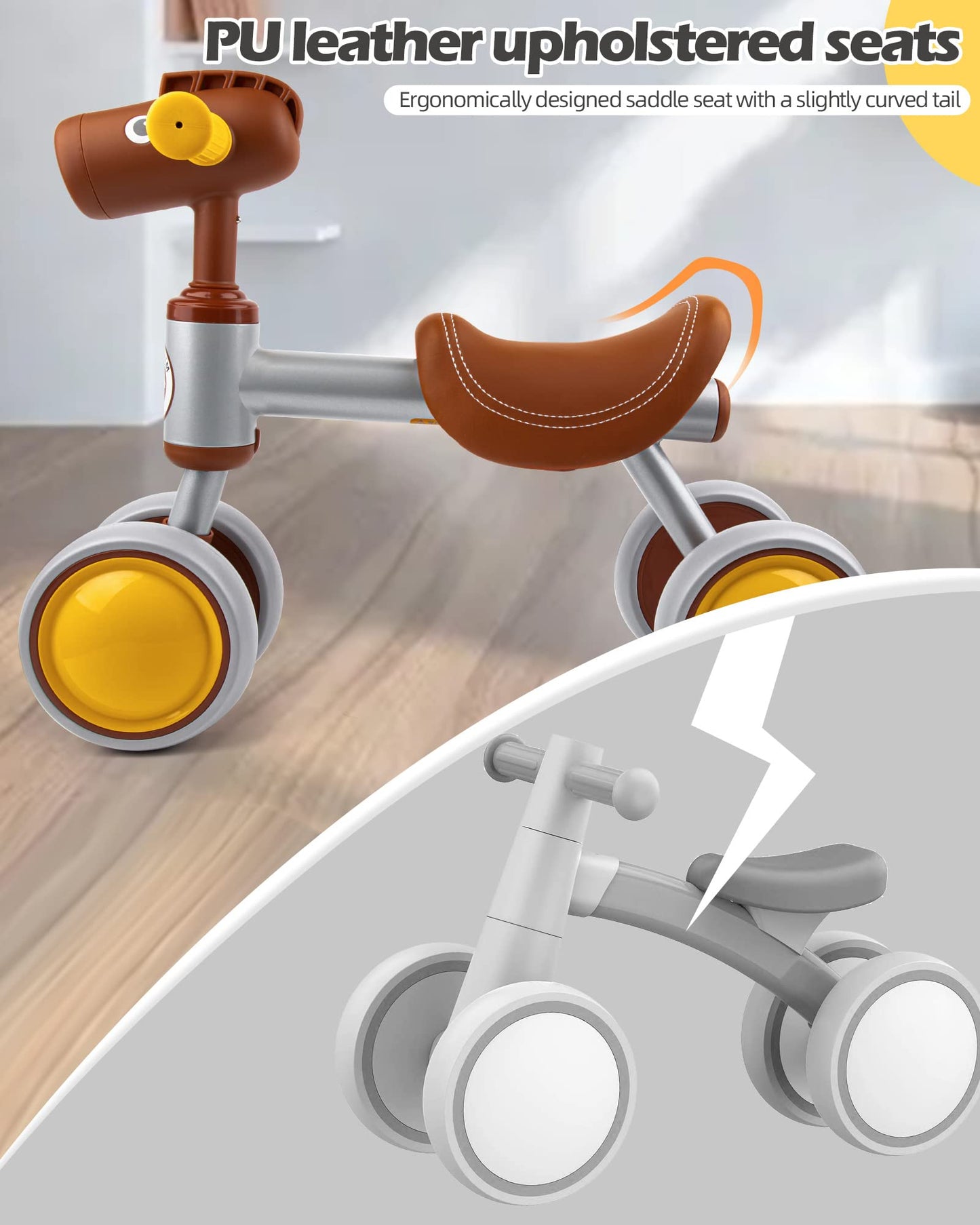 PerKidern Baby Balance Bike for 1-2 Year Old Boy Girl, Unique Horse Design, for 12-24 Months, 4 Wheels Toddler Balance Bike, Baby Bike 1+ Years Boys & Girls First Birthday Gifts