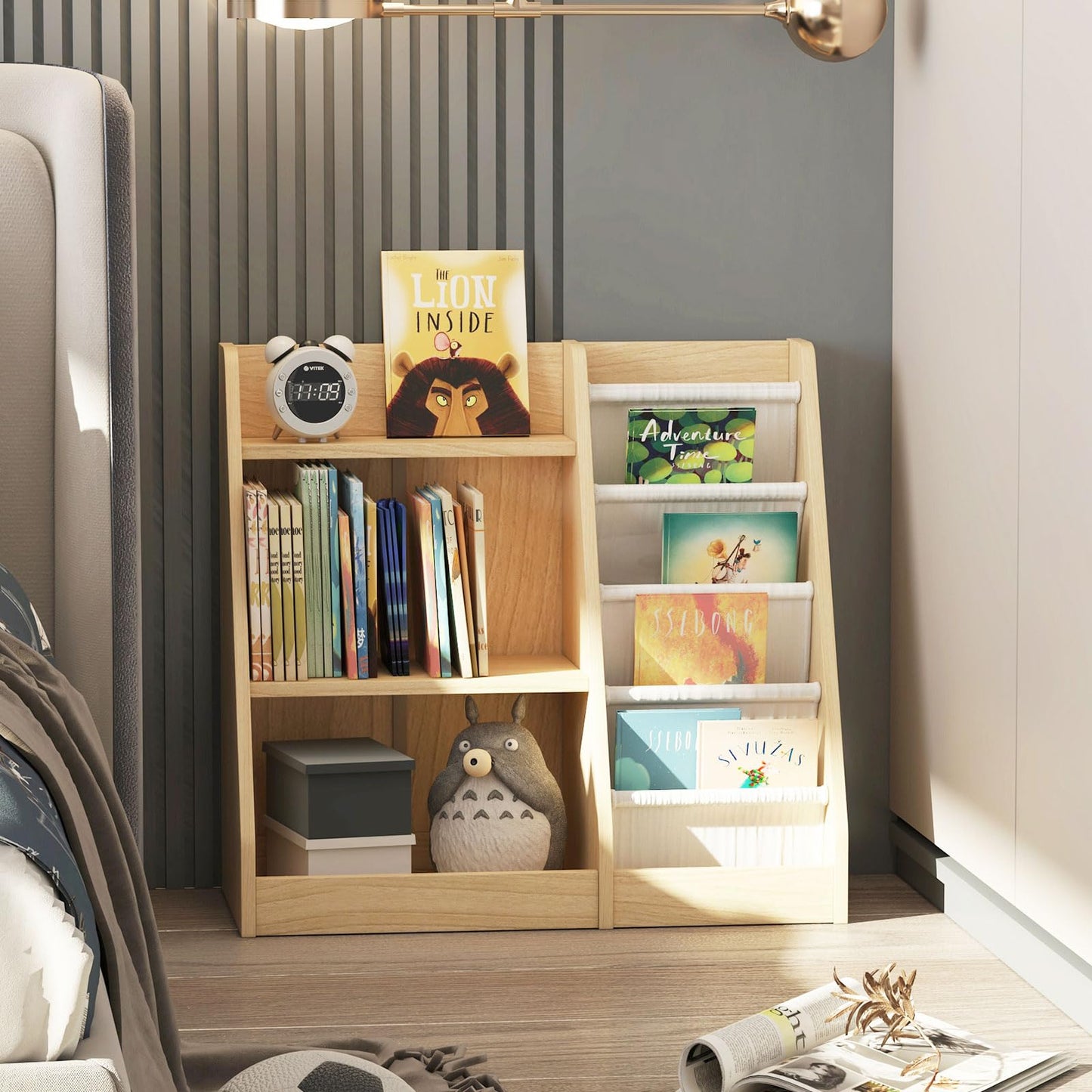 White 3 Tier Kids Bookshelf Toddler Book Rack for Book Toy Storage Organizer Children Bookcase 4 Sling Adjustable Book Display Shelf for Nursery Playroom Kids Baby Bedroom