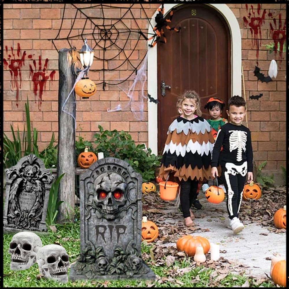 2025new Halloween Tombstone Decorations Outdoor - Set of 6 Glow in The Dark Spooky Graveyard Signs, Haunted House Party & Front Yard Decor, Durable Night-Activated Yard Decor