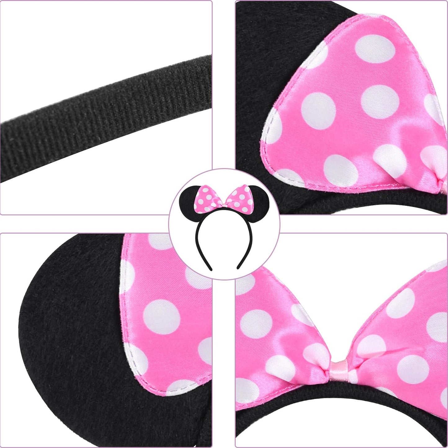 20 Pack Mouse Ears Solid Bow ears Headband for Birthday Party Supplies and Mouse Themed costume Cosplay Decoration Pink