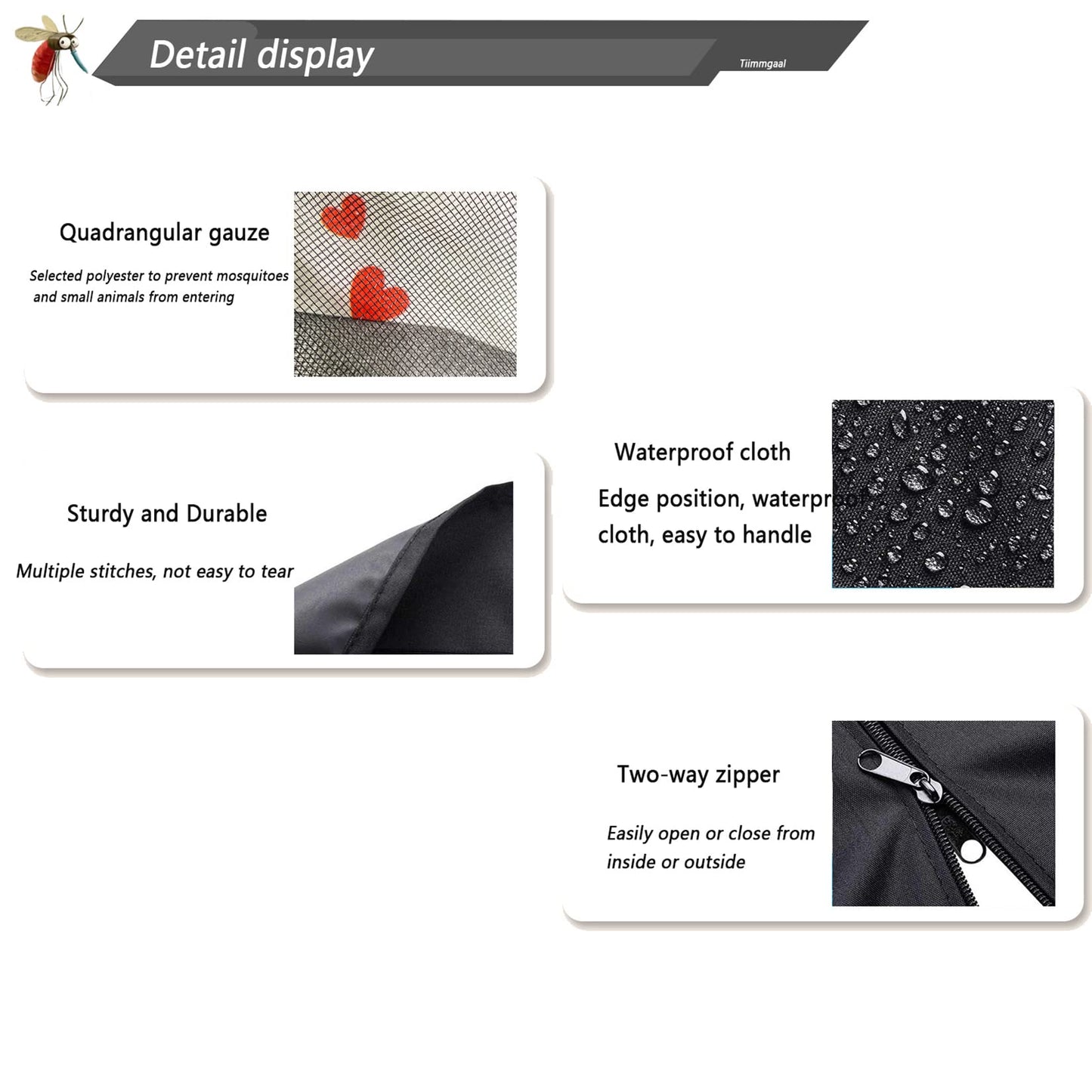 10x10 Mosquito Netting for Patio Camping Gazebo/Pop Up Canopy Tent,Double Door Side Screen Easy Installation Black(Only Mosquito Net No Frame) (Around 10x10FT)