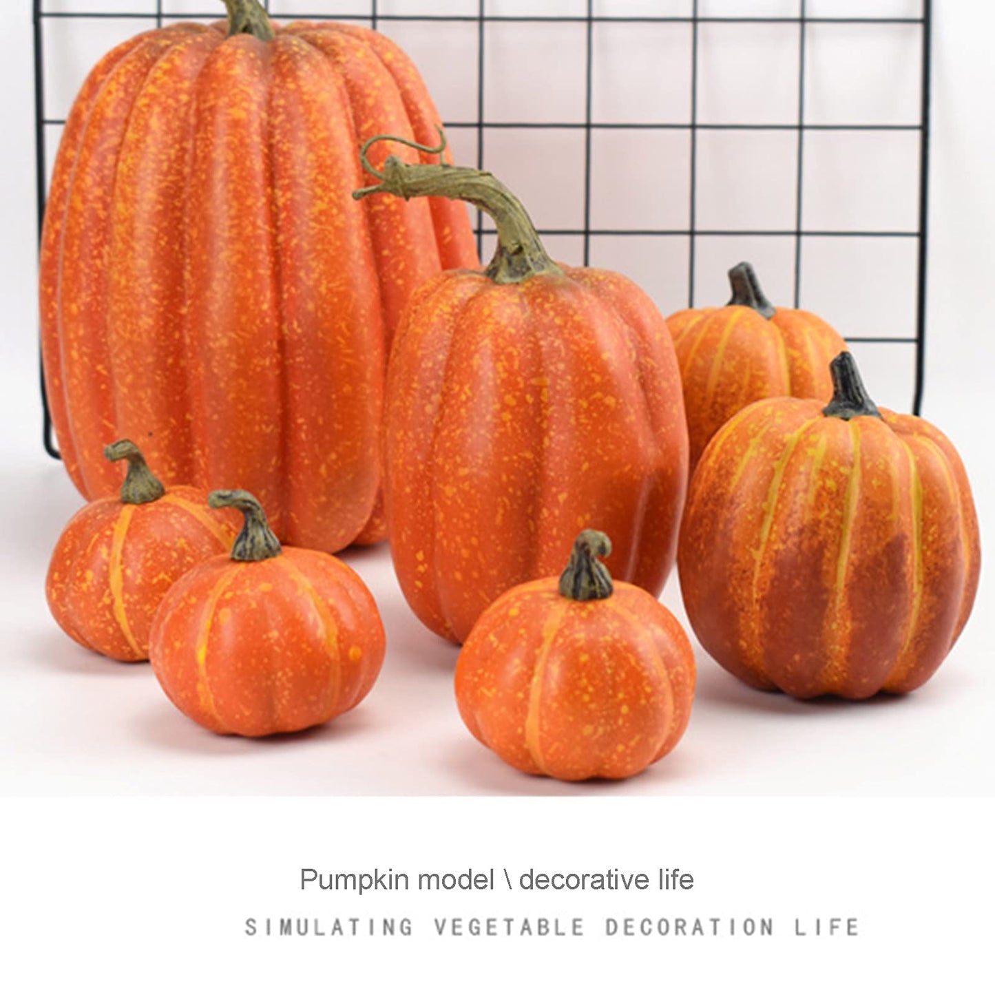 7Pcs Artificial Pumpkins of all Styles Halloween Decoration Rural Style Farmhouse Foam Pumpkin Harvest Season Thanksgiving Day is Suitable for Table top House Dining Table Party Decoration (Orange)