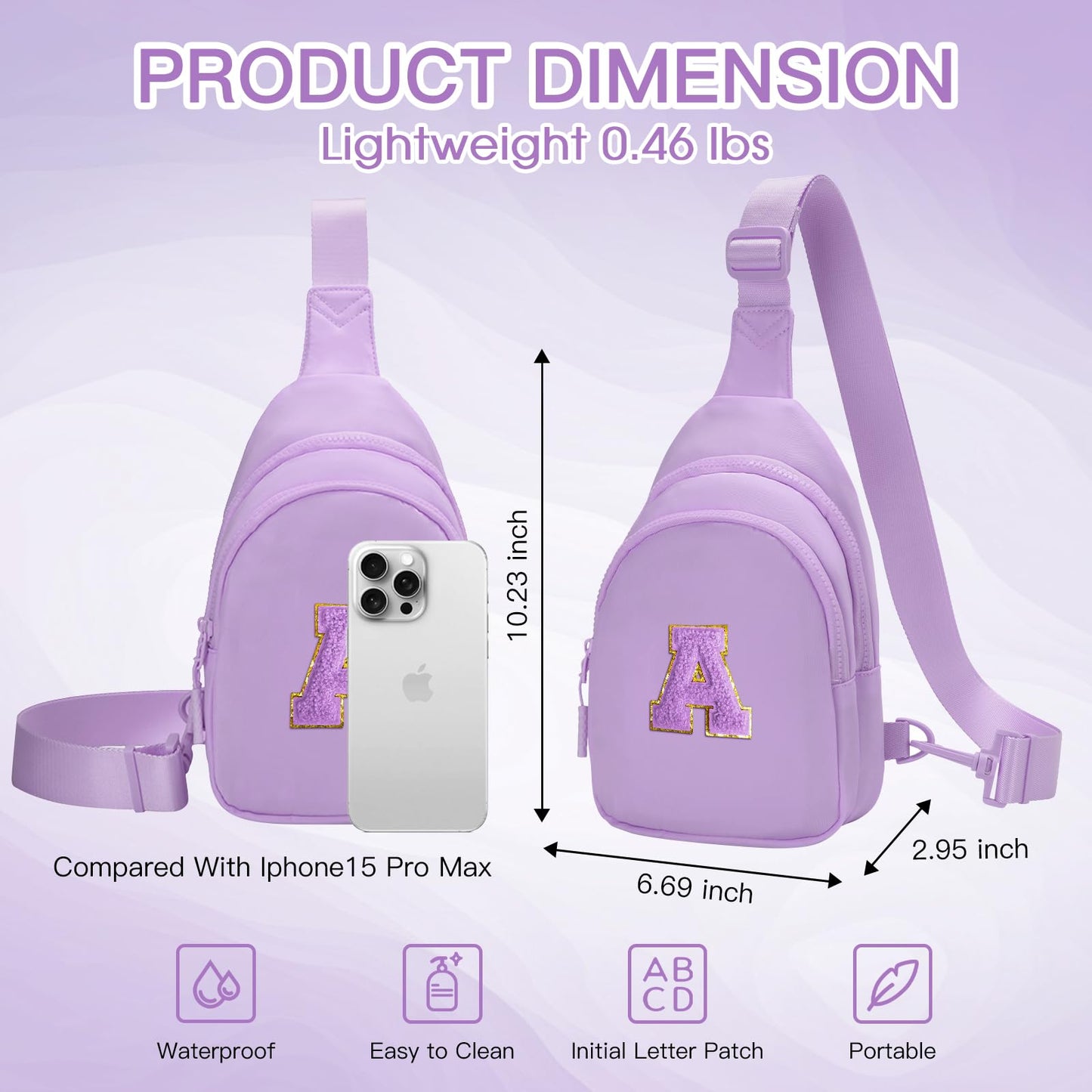 Viverte Small Initial Sling Bag Crossbody Bag Fanny Pack for Girls Women Personalized Monogrammed Birthday Gifts for 8 9 10 11 12 Year Old Girl Trendy Preppy Cool Stuff (Lavender-A)