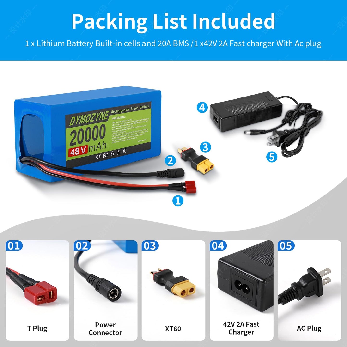 36V 48V Lithium Ebike Battery with 20A-30A BMS, Compatible with 100-1000W Motors for Electric Bikes, Scooters, ATVs, Motorcycles, Electric Dirt Bikes, Solar Storage and More (48V20AH(250W-1000W))