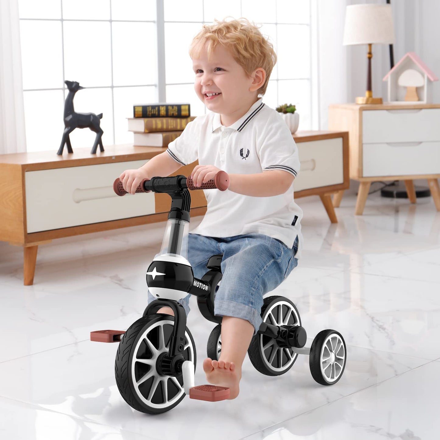 XIAPIA 3 in 1 Toddler Tricycle Gifts for 2-4 Years Old Boy with Adjustable Seat Detachable Pedal and Training Wheels, Baby Balance Bike Trikes Riding Toys Birthday Chirstmas Gifts