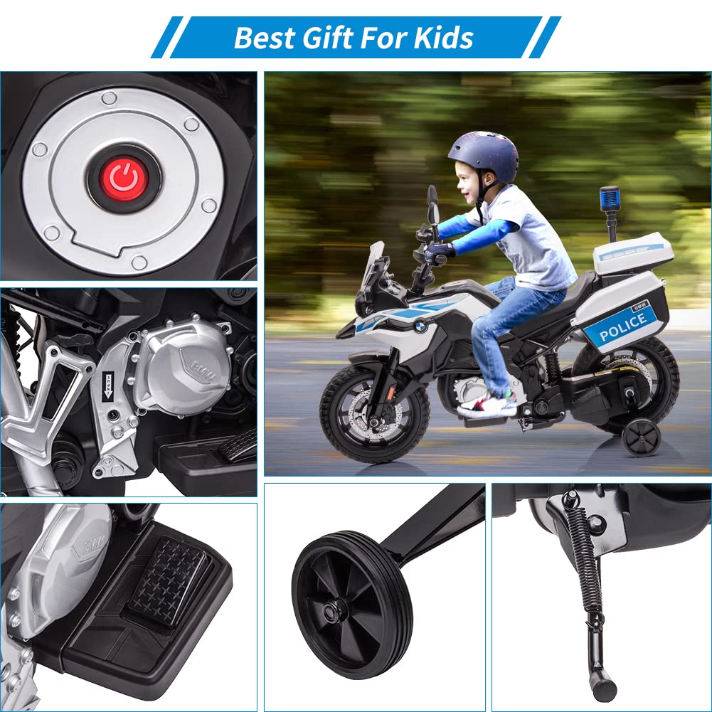 12V 7AH Kids Motorcycle, Licensed BMW Ride On Police Motorcycle, Kids Car with High/Low Speed, 2 Storage Boxes,Warning Lights and LED Headlights,Spring Suspension, Toys for Boys Girls