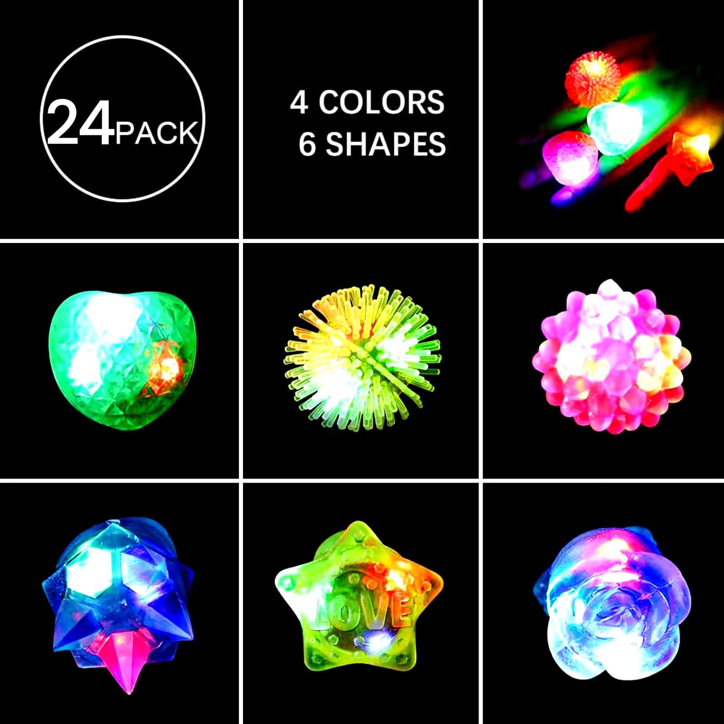 WELLVO 24 Pcs Light Up Rings Glow in The Dark Party Supplies, Birthday Halloween Party Favors for Kids 4-8 8-12, Goodie Bag Stuffers Treasure Box Toys for Classroom Prizes