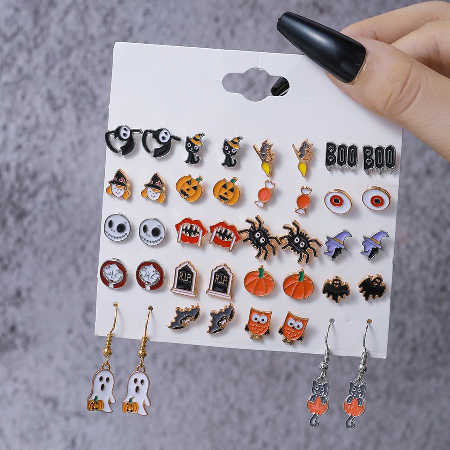 2025 pack of 20 pairs Halloween Earrings for Women Funny Costume Accessories Pumpkin Spider Ghost Boo Bulk Earrings Set for All Saint's Day Jewelry for Her-20 pairs Earrings