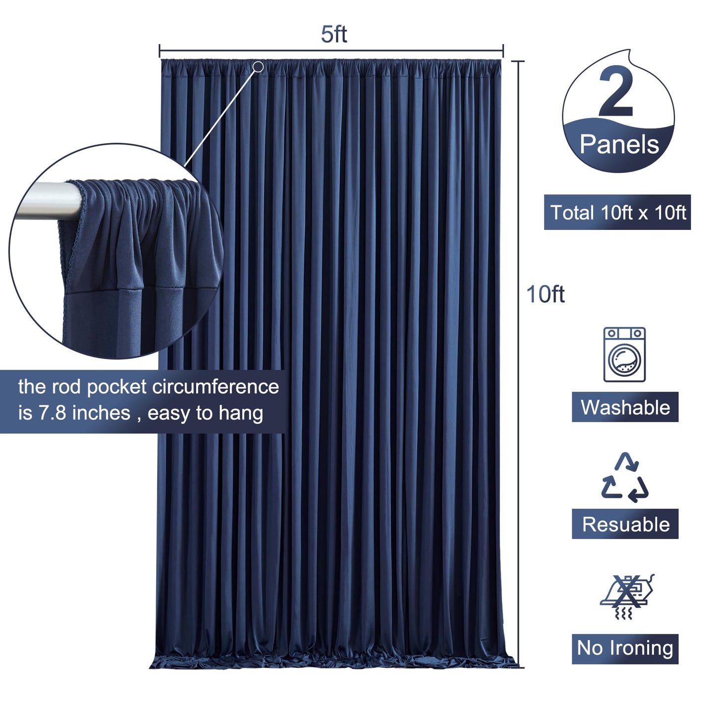 10x10 Navy Blue Backdrop Curtain for Parties Wrinkle Free Photo Curtains Backdrop Drapes Fabric Decoration for Wedding Birthday Party Baby Shower 5ft x 10ft,2 Panels