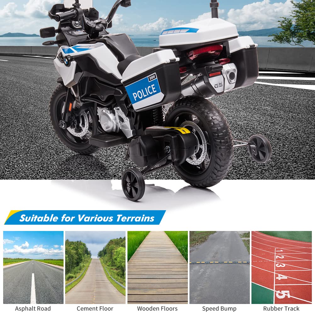 12V 7AH Kids Motorcycle, Licensed BMW Ride On Police Motorcycle, Kids Car with High/Low Speed, 2 Storage Boxes,Warning Lights and LED Headlights,Spring Suspension, Toys for Boys Girls