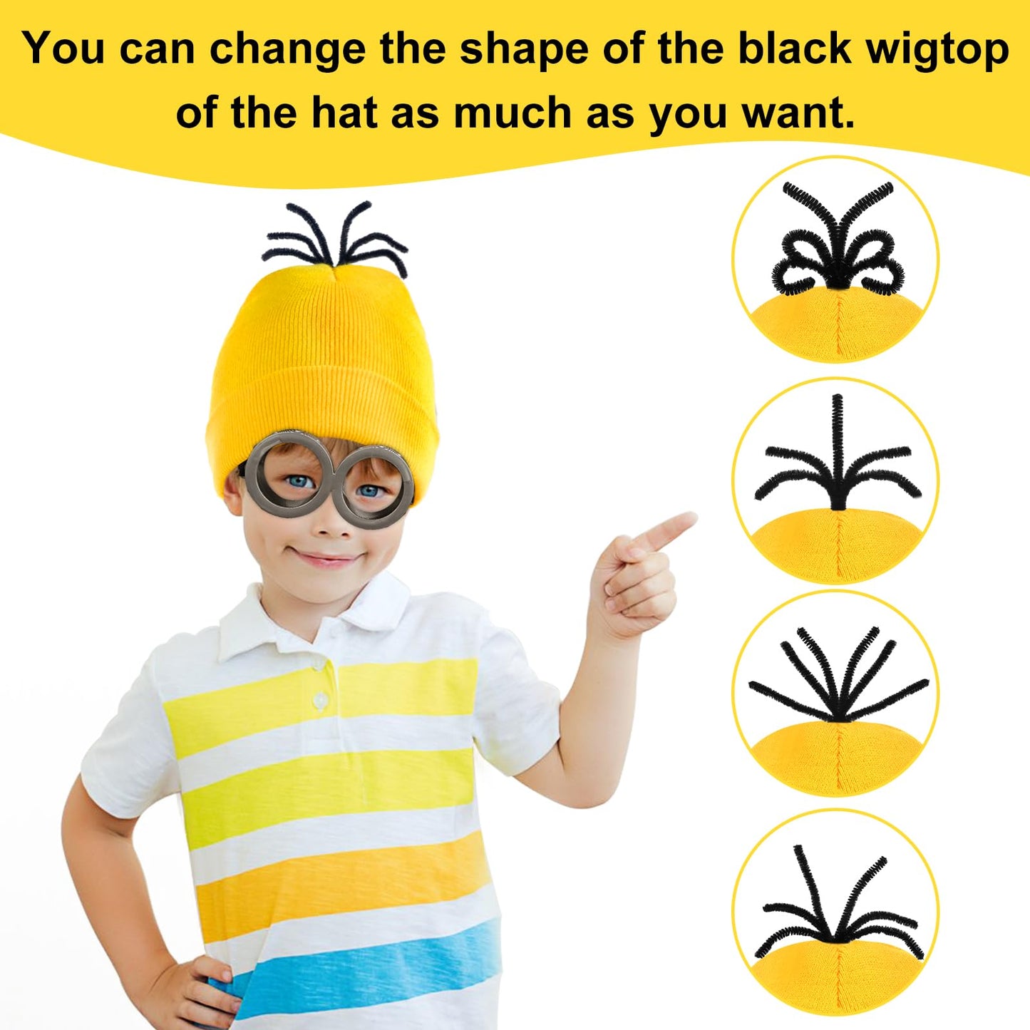 VZZNN 9PCS Costume Accessories Set Yellow Beanie Knit Hat Vintage Goggles Glasses Black Gloves for Cosplay